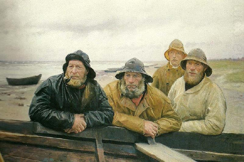 fire fiskere ved en bad pa skagens strand, Michael Ancher